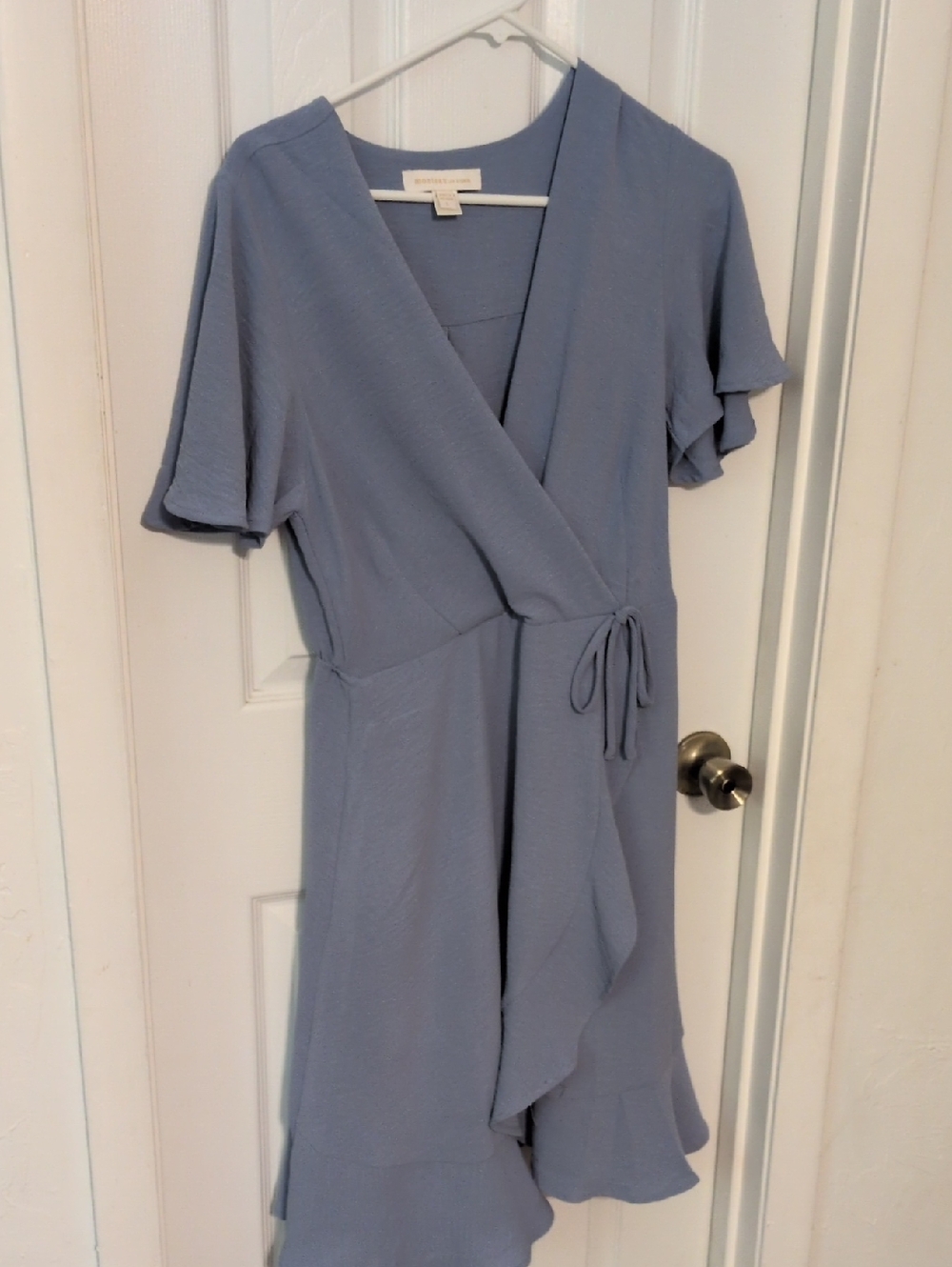 Monteau Dusty Blue Wrap Midi Dress with Ruffle Hem
